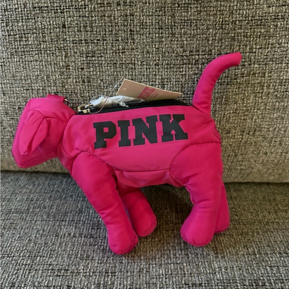 PINK Victoria's Secret Hot Pink Dog Plush and polkadot zipper bag inside - Picture 3 of 4